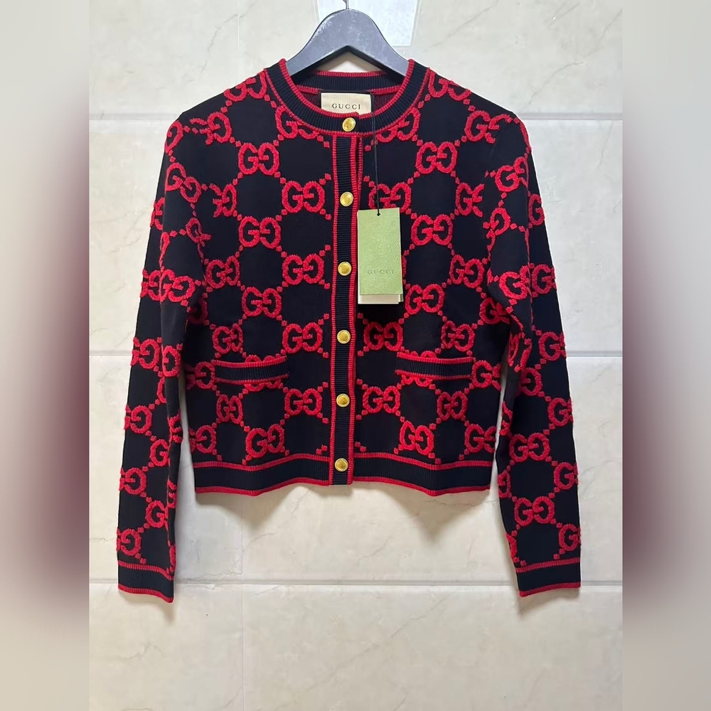 Gucci GG Jacquard Wool blend Knit Cardigan